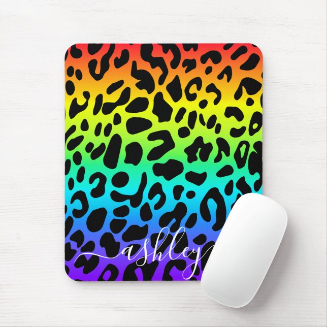 Rainbow Leopard Print Mouse Mat (With Mouse)
