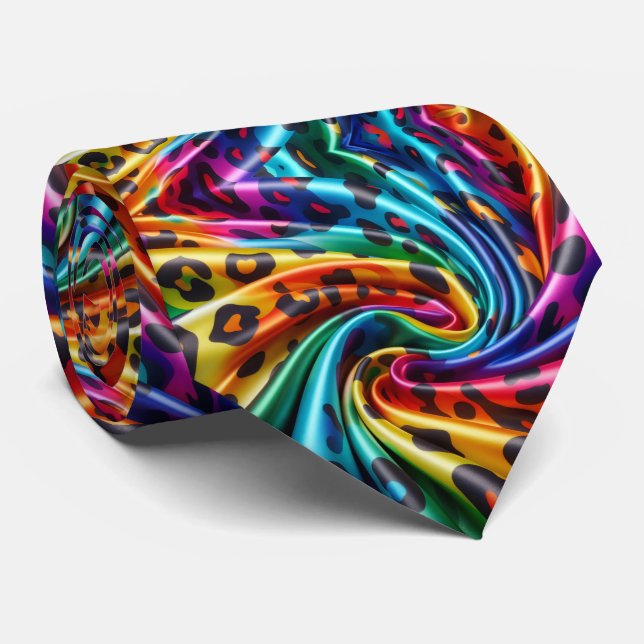 Rainbow Leopard Print Neck Tie (Rolled)