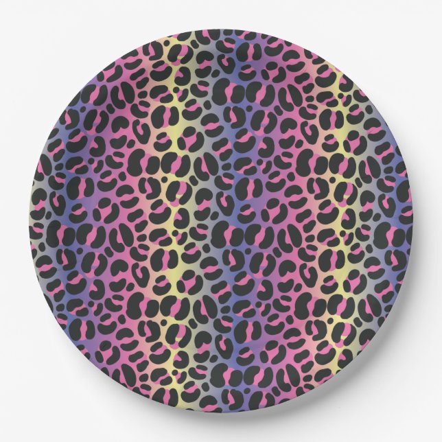 Rainbow Leopard Print Paper Plate (Front)
