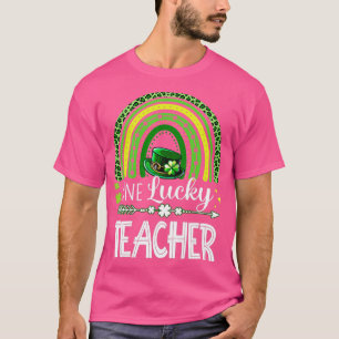 Rainbow Leopard Shamrock One Lucky Teacher St T-Shirt