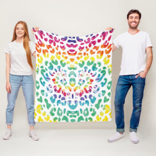 Rainbow leopard spots fleece blanket