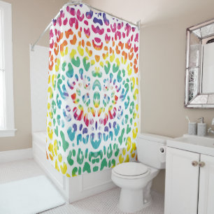 Rainbow leopard spots shower curtain