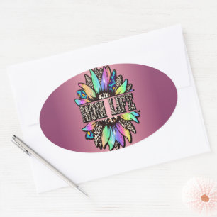 Rainbow Leopard Sunflower Mum Life  Oval Sticker