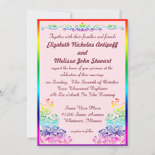 Rainbow Lesbian Elegant Stylish Pride Wedding Invitation