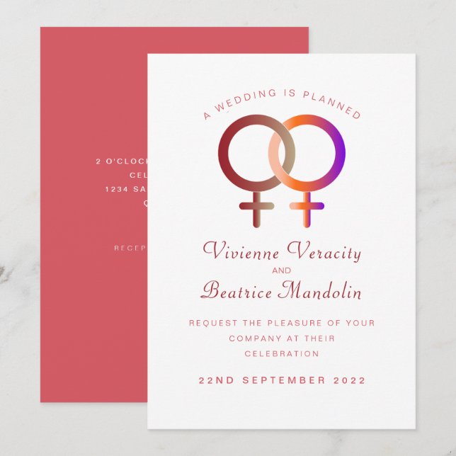 Rainbow lesbian wedding invitation (Front/Back)