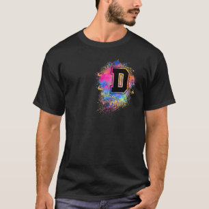 Rainbow Letter D Initial Monogrammed Colorful Pink T-Shirt