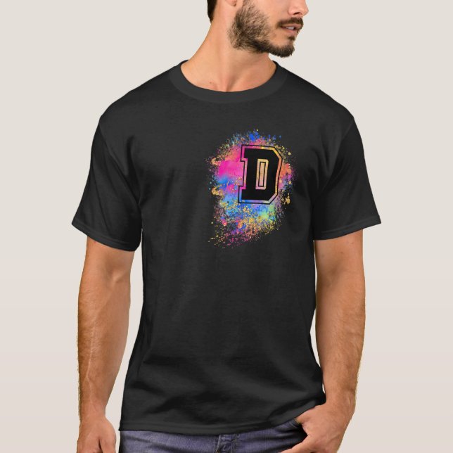 Rainbow Letter D Initial Monogrammed Colorful Pink T-Shirt (Front)