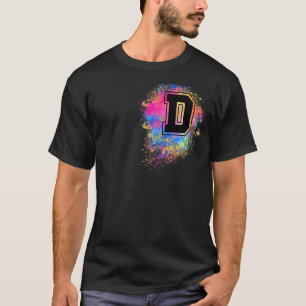 Rainbow Letter D Initial Monogrammed Colourful Pin T-Shirt