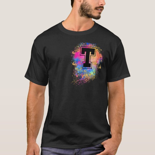 Rainbow Letter Initial Monogrammed Colourful Pink  T-Shirt (Front)