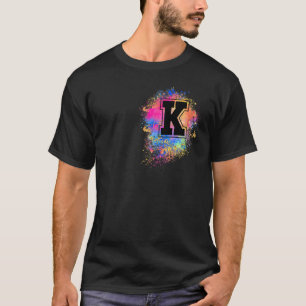 Rainbow Letter K Initial Monogrammed Colourful Pin T-Shirt