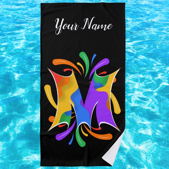 Rainbow Letter M Monogram Abstract Beach Towel (Creator Uploaded)