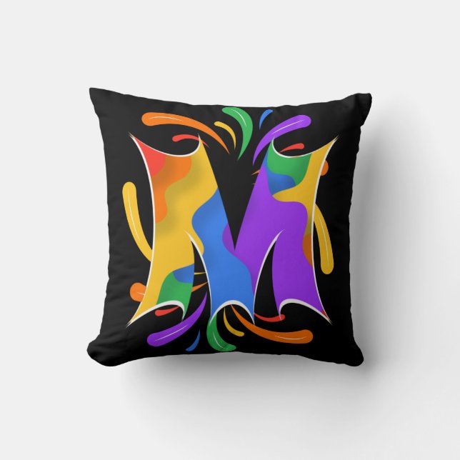 Rainbow Letter M Monogram Abstract Cushion (Front)