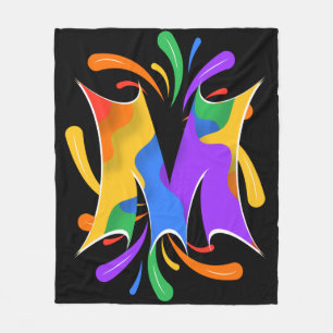 Rainbow Letter M Monogram Abstract Fleece Blanket