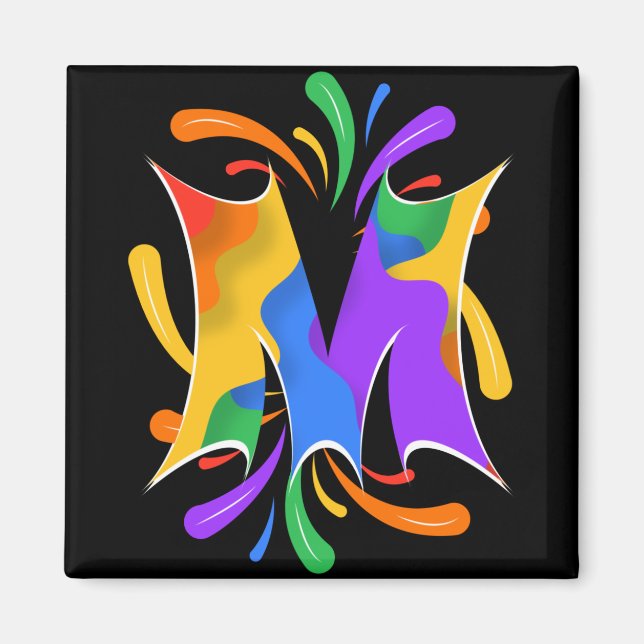 Rainbow Letter M Monogram Abstract Magnet (Front)