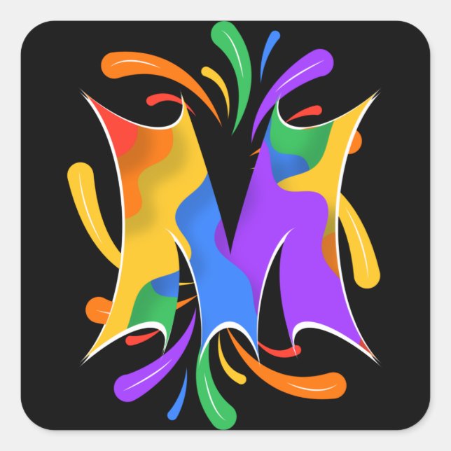 Rainbow Letter M Monogram Abstract Square Sticker (Front)