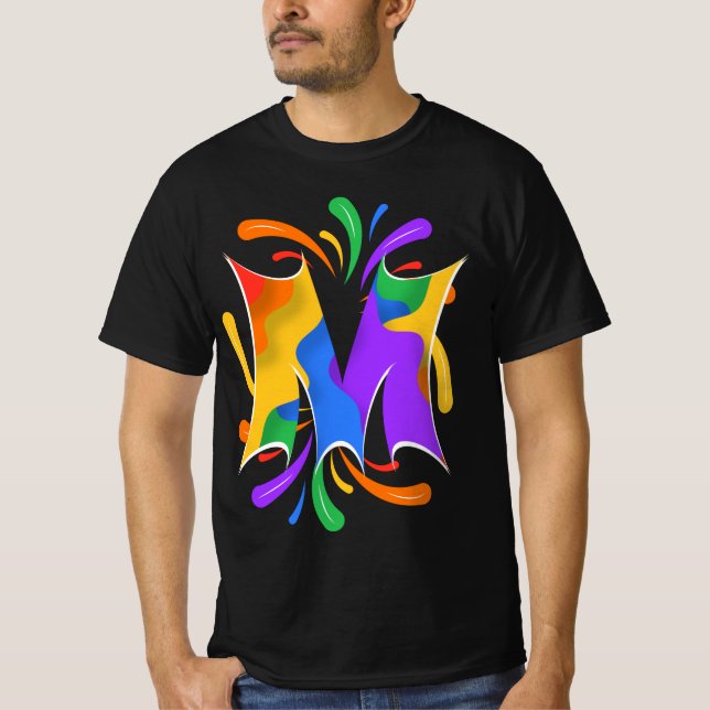 Rainbow Letter M Monogram Abstract T-Shirt (Front)