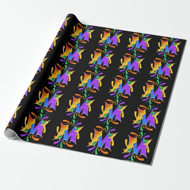 Rainbow Letter M Monogram Abstract Wrapping Paper (Unrolled)