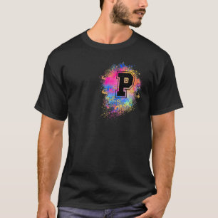 Rainbow Letter P Initial Monogrammed Colorful Pink T-Shirt