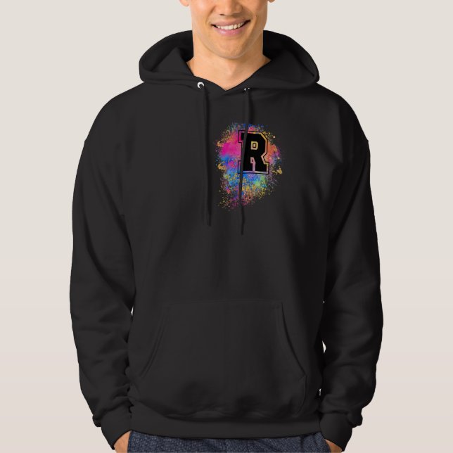 Rainbow Letter R Initial Monogrammed Colourful Pin Hoodie (Front)