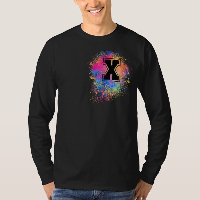 Rainbow Letter X Initial Monogrammed Colourful Pin T-Shirt (Front)