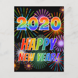 Rainbow Letters "2020" + "HAPPY NEW YEAR!" Postcard