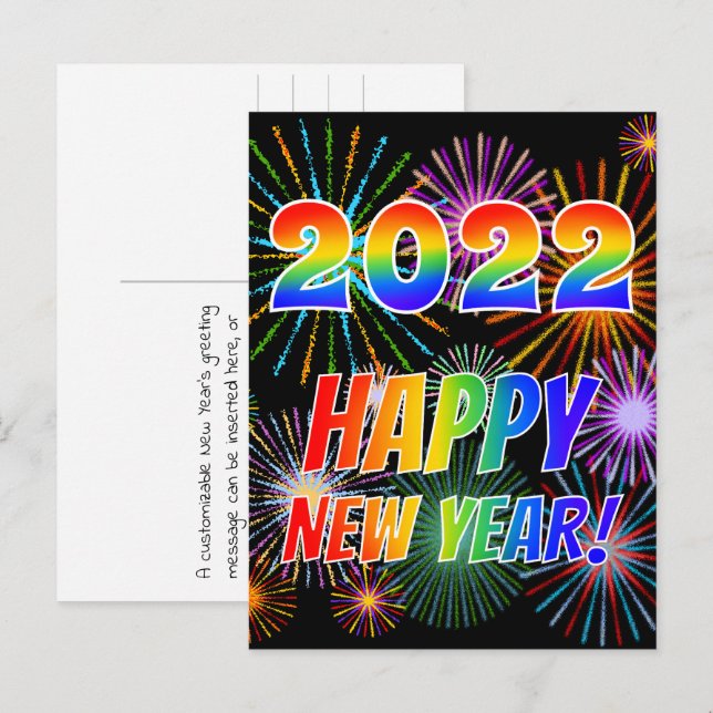 Rainbow Letters "2022" + "HAPPY NEW YEAR!" Postcard (Front/Back)