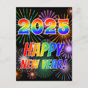 Rainbow Letters "2025" + "HAPPY NEW YEAR!" Postcard