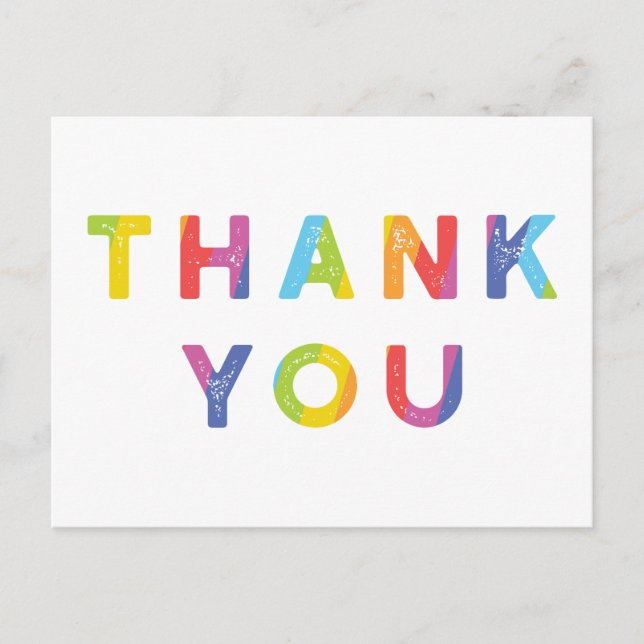 Rainbow Letters and Rainbow Stripes Thank You Holiday Postcard (Front)