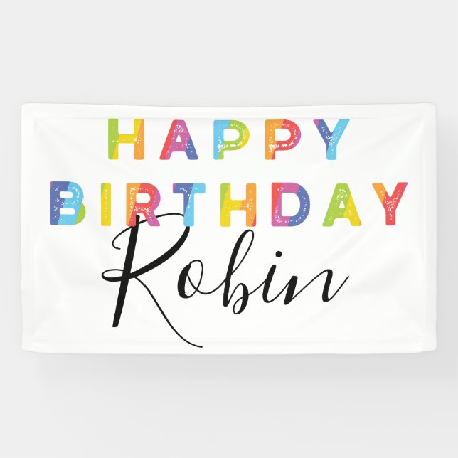 Rainbow Letters Simple Style Personalised Birthday Banner (Horizontal)