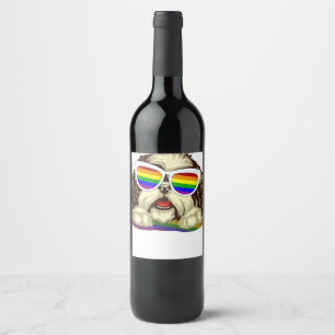 Rainbow LGBT Flag Gay Pride Shih Tzu Dog Copy Wine Label