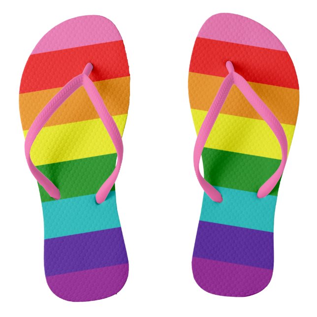 Rainbow LGBT gay flag Adult Flip Flops Slim Straps (Footbed)