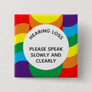 Rainbow LGBT+ Geometric Hard of Hearing 2 Inch 15 Cm Square Badge