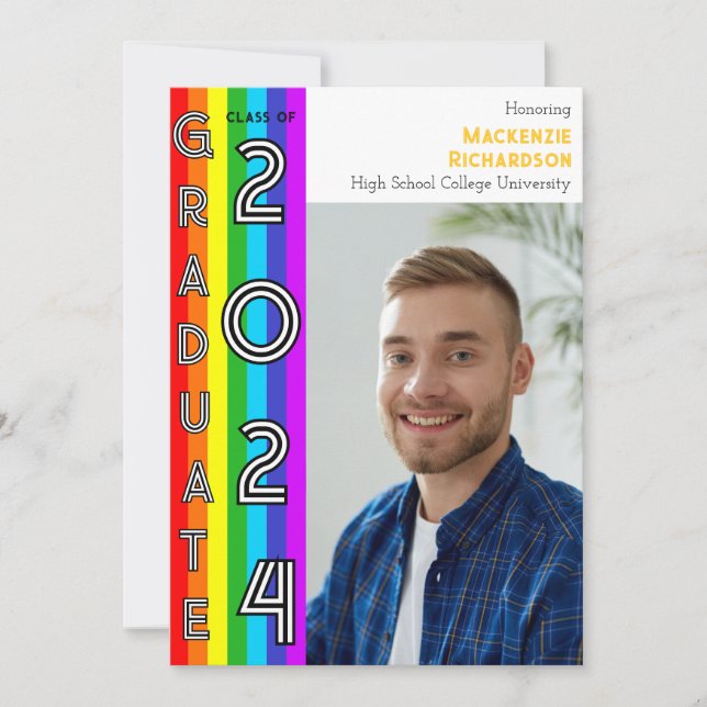Rainbow LGBT Graduation Party Photo Invitation (Front)