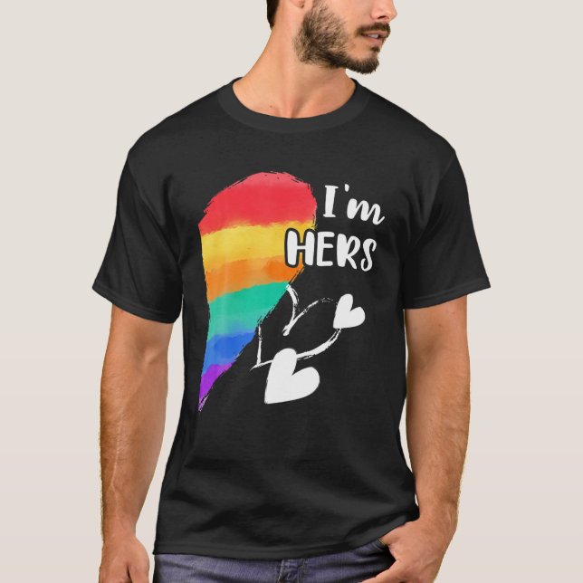 Rainbow LGBT Heart I'm Hers For Couples Gay, Lesbi T-Shirt (Front)