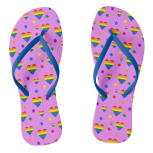 Rainbow LGBT Hearts and Colourful Flowers Pattern Flip Flops