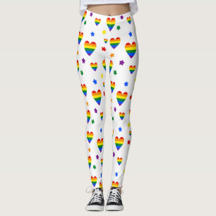 Rainbow LGBT Hearts and Colourful Flowers Pattern Leggings
