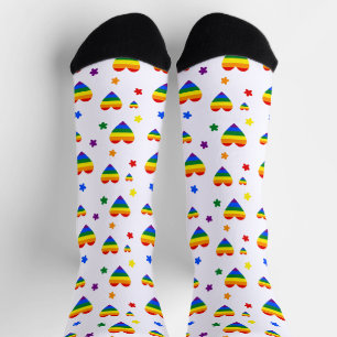 Rainbow LGBT Hearts and Colourful Flowers Pattern Socks