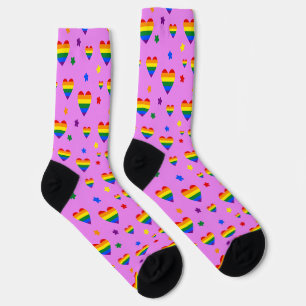 Rainbow LGBT Hearts and Colourful Flowers Pattern Socks