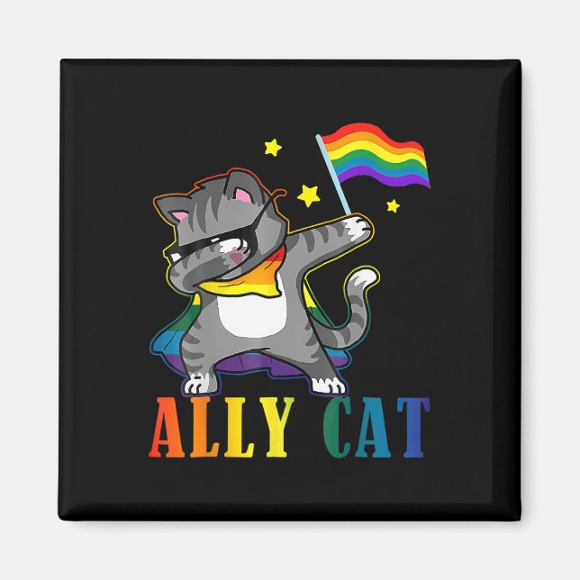 Rainbow Lgbt Lesbian Pride Funny Cat Dabbing  Magnet (Front)