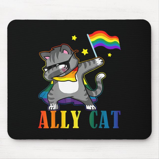 Rainbow Lgbt Lesbian Pride Funny Cat Dabbing  Mouse Mat (Front)