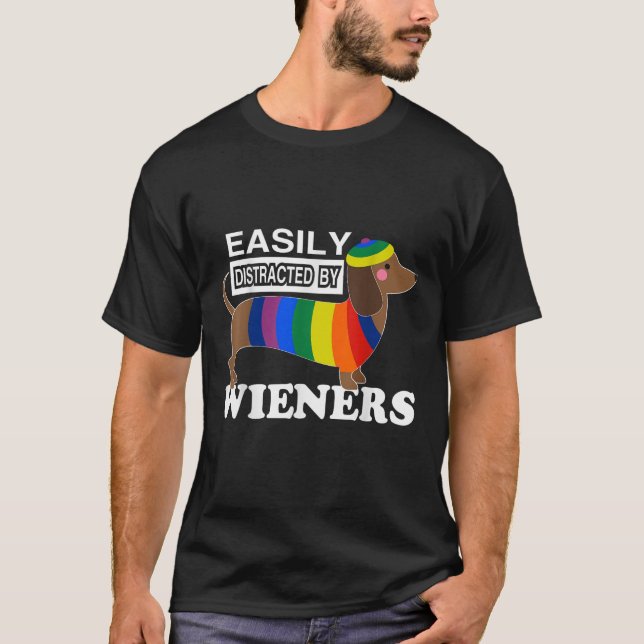 Rainbow LGBT Love Weiners Dogs Love Funny Gay Man  T-Shirt (Front)