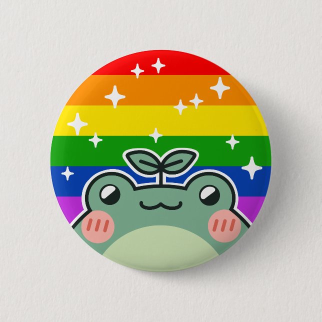 Rainbow LGBT Pride Flag Frog Button (Front)