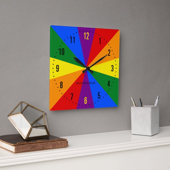 Rainbow LGBTQ American Pride Diversity Flag Square Wall Clock (Office)