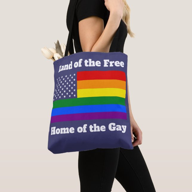 Rainbow LGBTQ American Pride Diversity Flag Tote Bag (Close Up)
