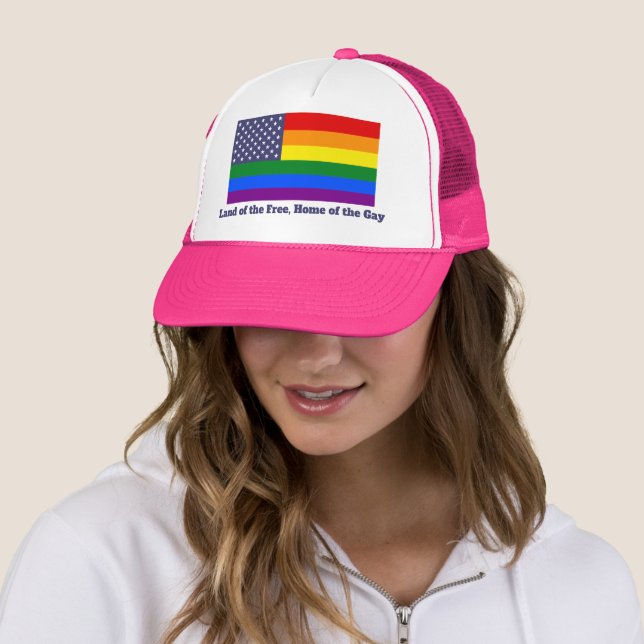 Rainbow LGBTQ American Pride Diversity Flag Trucker Hat (In Situ)