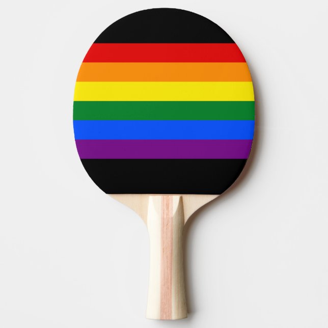 Rainbow LGBTQ+ Flag Ping Pong Paddle Bat (Black) (Front)
