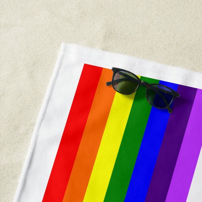 Rainbow LGBTQ+ flag stylish beach towel (white) (In Situ)