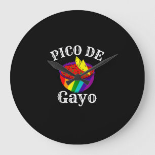 Rainbow LGBTQ Pico De Gayo Gay Pride Flag Salsa Me Large Clock
