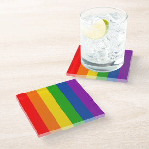 Rainbow LGBTQ+ Pride Flag, Gay Pride Colours Glass Coaster