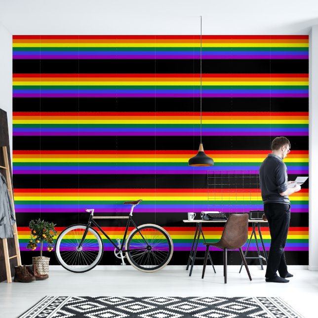 Rainbow LGBTQ Pride Flag on Black Wallpaper (Living Room)